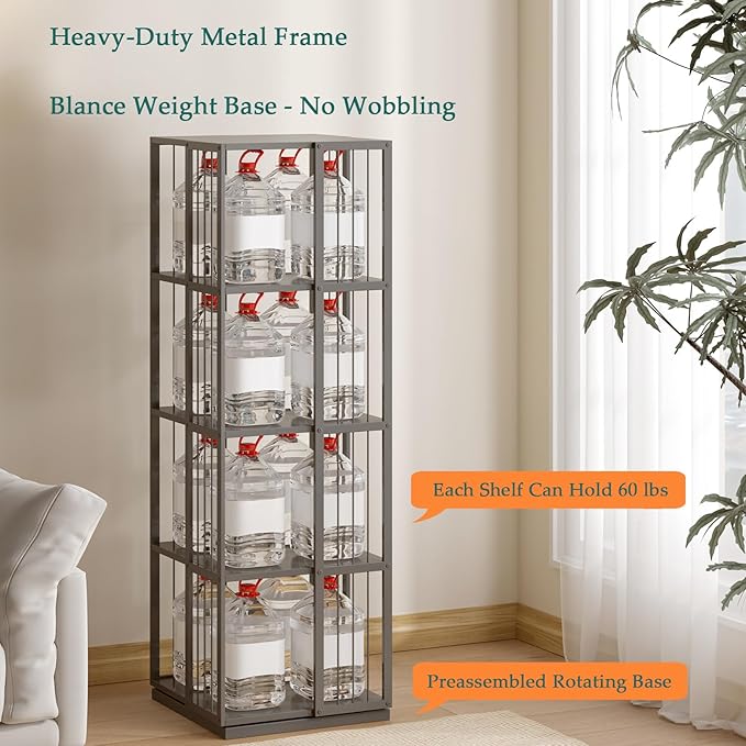 Square Rotating Bookshelf Tower - 360 Spinning Display Corner Bookcase for Narrow Space, Modern 4-Tier Revolving Storage Shelf, Black