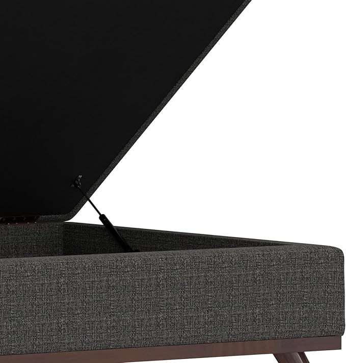 SIMPLIHOME Owen 36 inch Wide Mid Century Modern Square Coffee Table Storage Ottoman in Ebony Tweed Look Fabric, Assembled, for the Living Room, Entryway and Family Room
