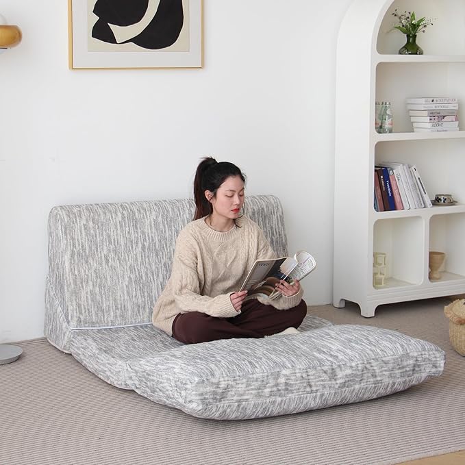 N&V Folding Chainse Lounger Bean Sofa, Foam Filling Folding Matress Sofa, Includes Removable and Machine Washable Cover, Soft Premium Faux Fur, White