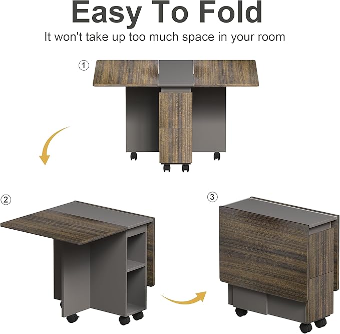 Ball & Cast 5 Pieces Folding Extendable Dining Table Set with 4 Chairs for 4 Peoples,55'' Drop Leaf Wood Kitchen Table Set w/Storage and 6 Wheels,Easy to Assemble,for Small Space,Brown+Gray