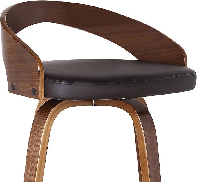 Armen Living Sonia 30" Bar Height Swivel Brown Faux Leather and Walnut Wood Bar Stool - Set of 2