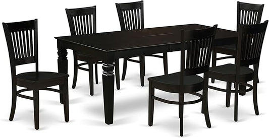 East West Furniture LGVA7-BLK-W 7 Piece Kitchen Table & Chairs Set Consist of a Rectangle Dining Room Table with Butterfly Leaf and 6 Dining Chairs, 42x84 Inch, Black