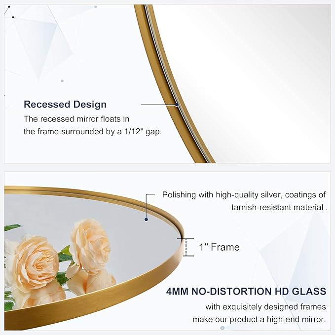 ANDY STAR Brushed Gold Bathroom Mirror, 48 x 30 Inch Oval Vanity Mirror, Brushed Brass Mirror for Wall in Stainless Steel Metal Frame 1’’ Deep Wall Mounted Horizontal/Vertical