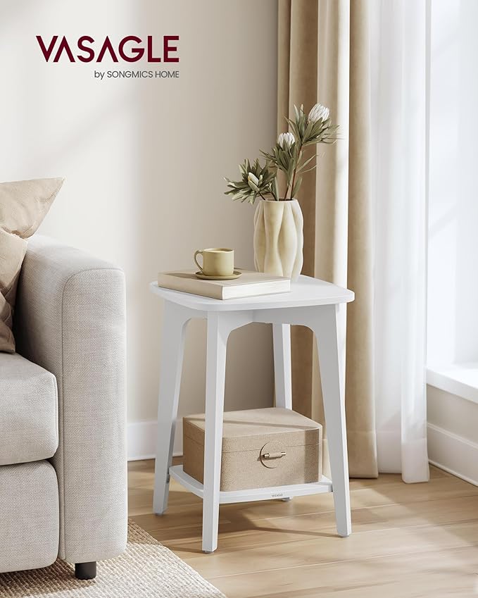 VASAGLE Side Table, Small Square End Table with Lower Shelf, Nightstand for Small Spaces, Living Room, Bedroom, Cloud White ULET236W01