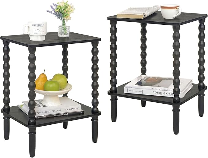 End Tables Set of 2, Small Side Table with Storage Shelf, Nightstands for Bedroom Set of 2 for Living Room, Office and Small Spaces (Black)