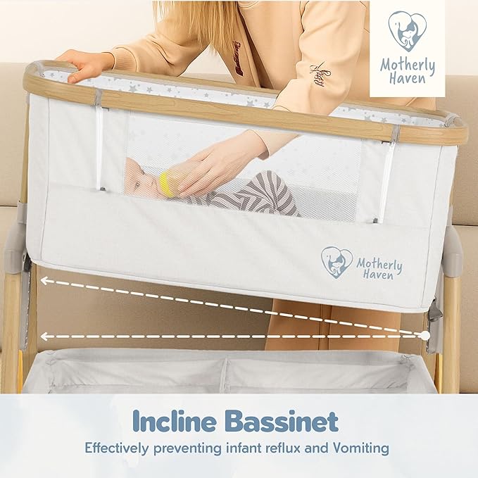 Baby Bassinet Bedside Sleeper, Portable Crib for Newborns, Adjustable 7-Height Auto-Lock, with Wheels, Soft Mattress & Breathable Mesh (White - with Mosquito Net)