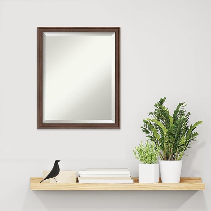 Amanti Art Brown Wall Mirror 22x18 Florence Medium Brown Rectangle Bathroom Mirror for Wall Decor Living Room, Small Casual Frame, Hangs Horizonally and Vertically, Bathroom Decor, Beveled Edge