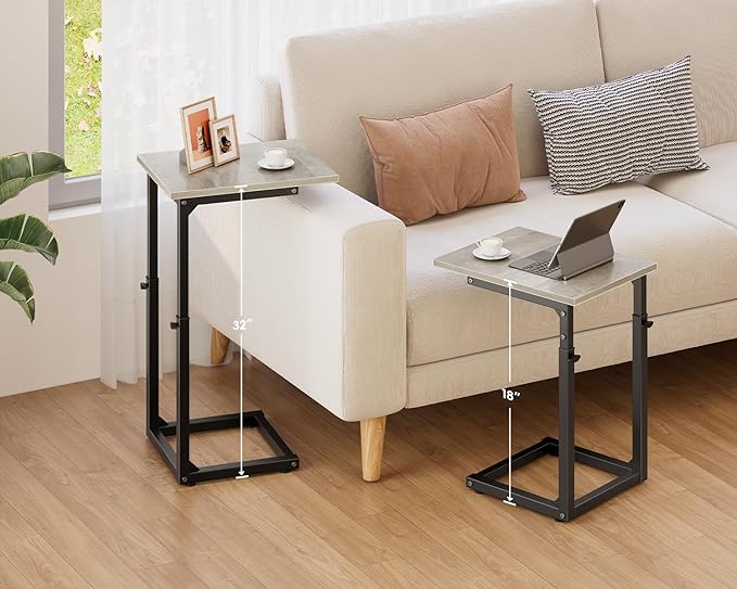 Vagusicc C Shaped End Table, 33" Tall Couch Table Adjustable Height Side Table, Sofa Table That Slide Under, C Table End Table TV Tray Coffee Arm Table for Living Room, Bedroom, Small Spaces, Gray