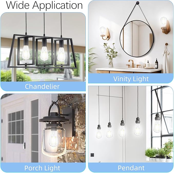 Dimmable LED Edison Bulb, E26 LED Bulb 60 watt Equivalent, Cool White 4000K, ST58 Vintage Light Bulbs, 90+ CRI, 6W 600LM, E26 Base, Clear Glass, 6 Pack