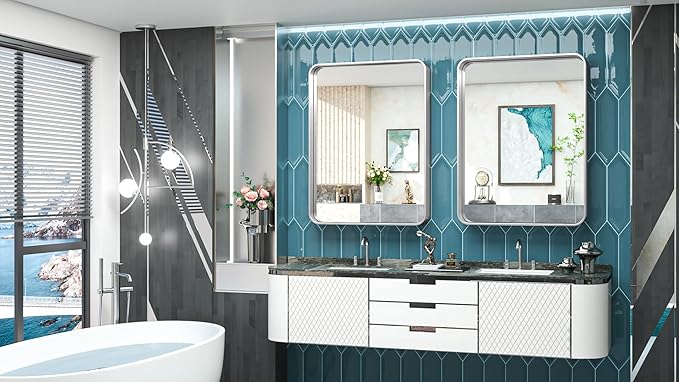 TokeShimi 28x36 Inch Brushed Silver Bathroom Vainty Mirror for Wall with Non-Rusting Aluminum Alloy Brushed Metal Frame for Modern Farmhouse Bedroom Living Room Decor (Horizontal/Vertical)