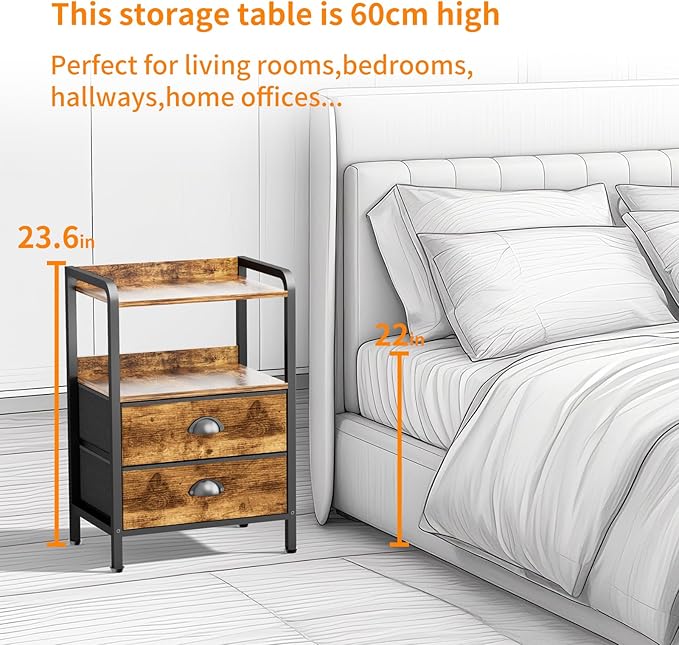 Nightstand Bedside Table with 2 Drawers Small Kids Night Stand for Bedroom Bed Side Table with Storage,Dresser Cabinet Chest of Drawer 15.7" L x 11.0" W x 23.6" H
