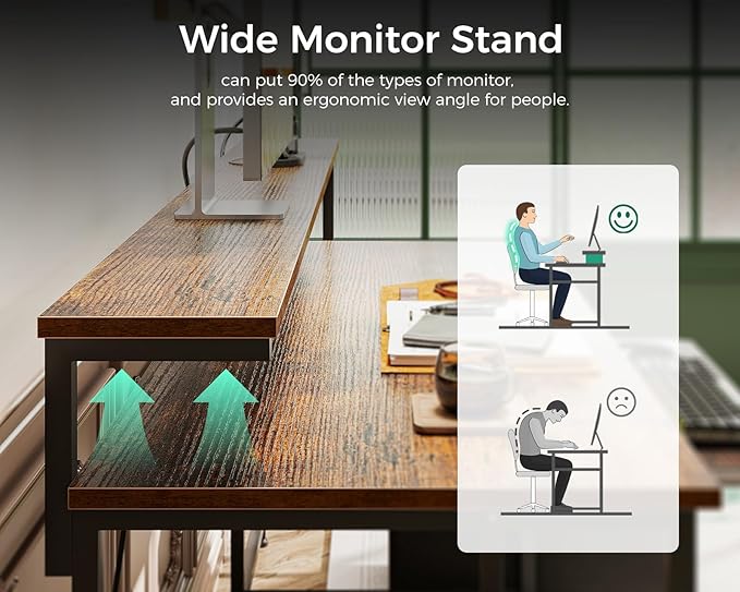 AODK Computer Desk with Drawers and Keyboard Tray, 63" Office Desk with Power Outlet, Reversible Study Work Desk with Printer Shelf and PC Stand for Home Office, Vintage