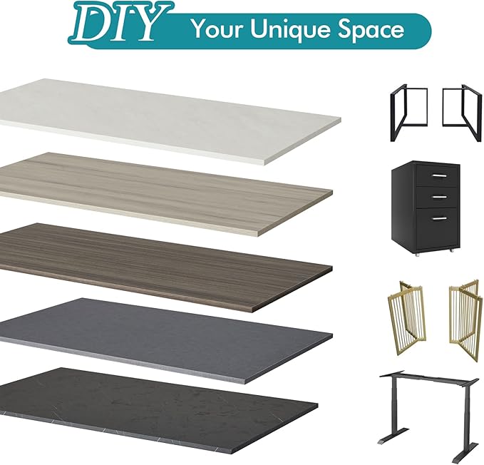 Kaboon Universal Tabletop 47.25"x30", Solid One-Piece Melamine Table Top, Double Desk L-Desk DIY, Home and Office,Eucalyptus