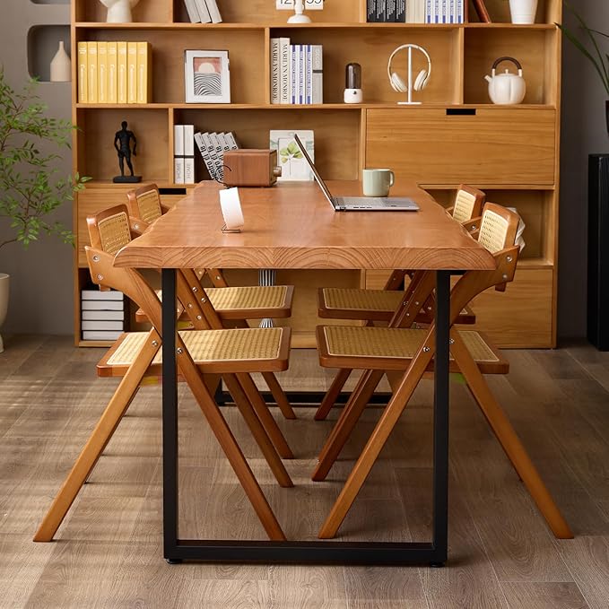 Stylish Solid Wood Office Desk with Sturdy Metal Base - Durable Executive Computer Desk or Dining Table in Multiple Sizes - Perfect for Home Office and Work Environments (Tan62.99in)