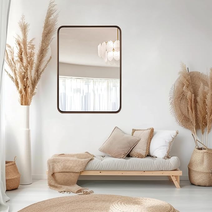 ANDY STAR Bronze Bathroom Mirror, 22X30’’ Bronze Mirrors for Wall, Rounded Rectangle Mirror for Bathroom Vanity Metal Framed, HD Reflection, Wall-Mounted Vertically or Horizontally