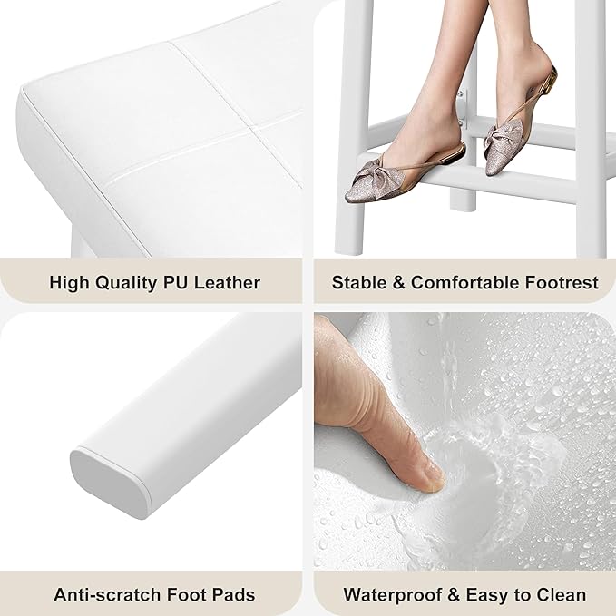 GarveeHome Counter Height Bar Stools Set of 4, 24 Inch Barstools for Kitchen Island Counter, Upholstered Padded Saddle Chairs with Cushion, Easy Assembly, White