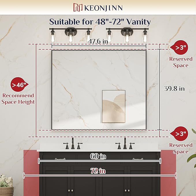 Keonjinn 48 x 40 in Brushed Nickel Bathroom Mirror, Rectangular Wall Metal Framed Vanity Mirror Square Corner Aluminum Alloy Modern Rectangle Wall-Mounted Mirror(Horizontal/Vertical)