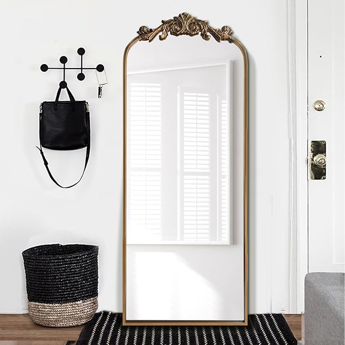 WAMIRRO Ornate Gold Mirror,Vintage Arched Antique Floor Mirrors for Living Room Hallway Fireplace Bathroom Entryway 18"X53"