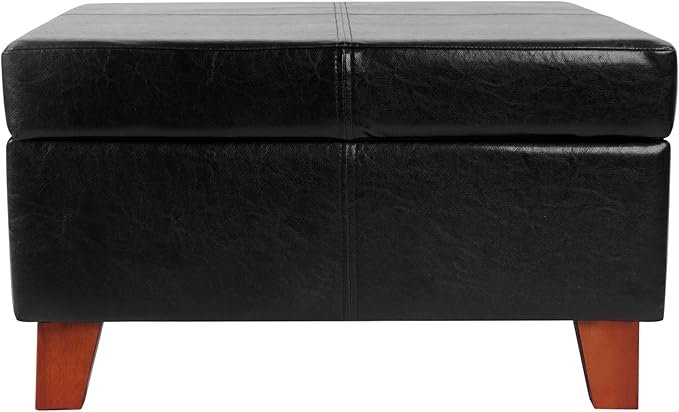 Homepop Home Decor |K2380-E169 | Luxury Large Faux Leather Square Storage Ottoman | Ottoman with Storage for Living Room & Bedroom, Black