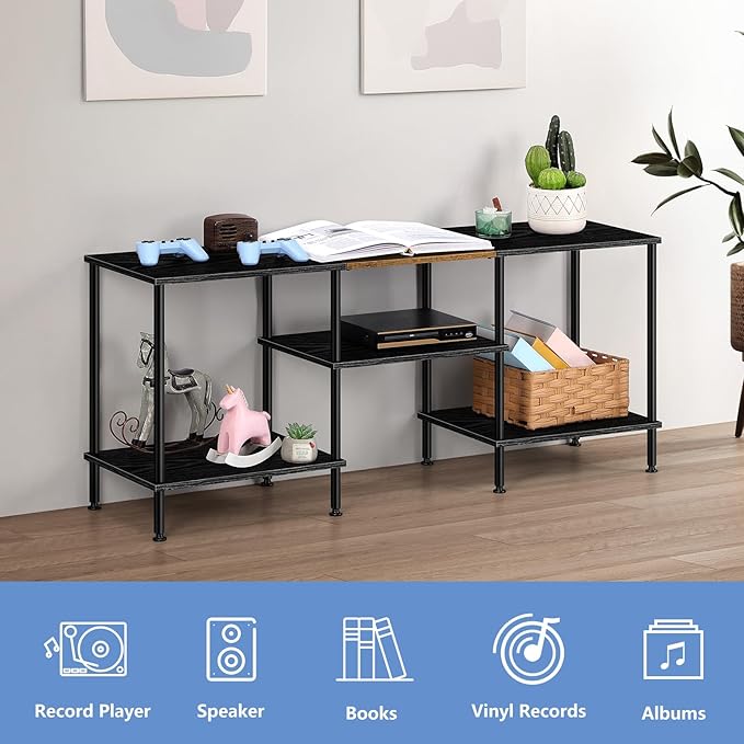 OYEAL 50 Inch TV Stands for Living Room Small Entertainment Center with Open Storage Shelves, Black TV Stands TV Media Console Table for 50 40 32 Inch TV