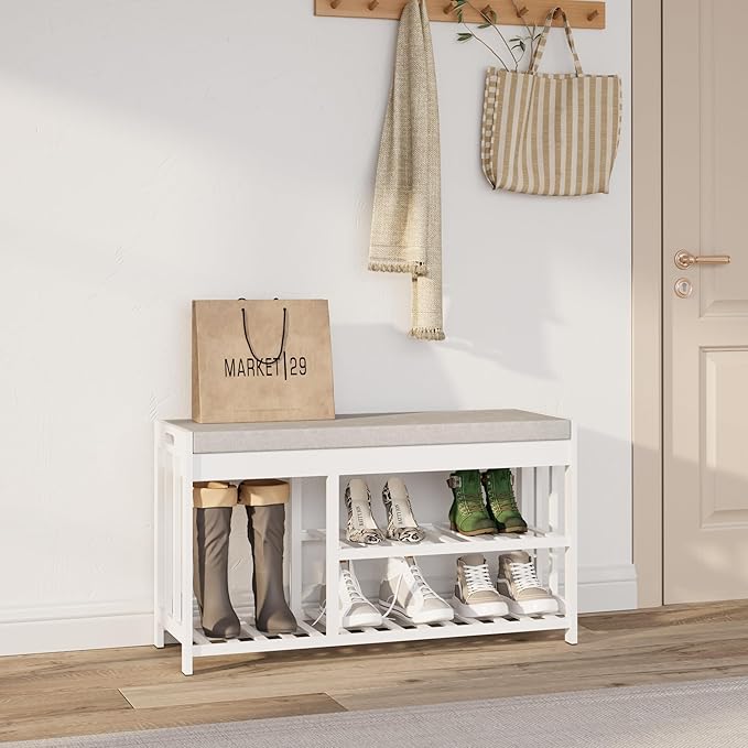 3-Tier Bamboo Shoe Rack Bench, Shoe Storage Organizer Bench, Entryway Benchs, Shoes Rack for Front Door Entrance, Entryway Bathroom Bedroom