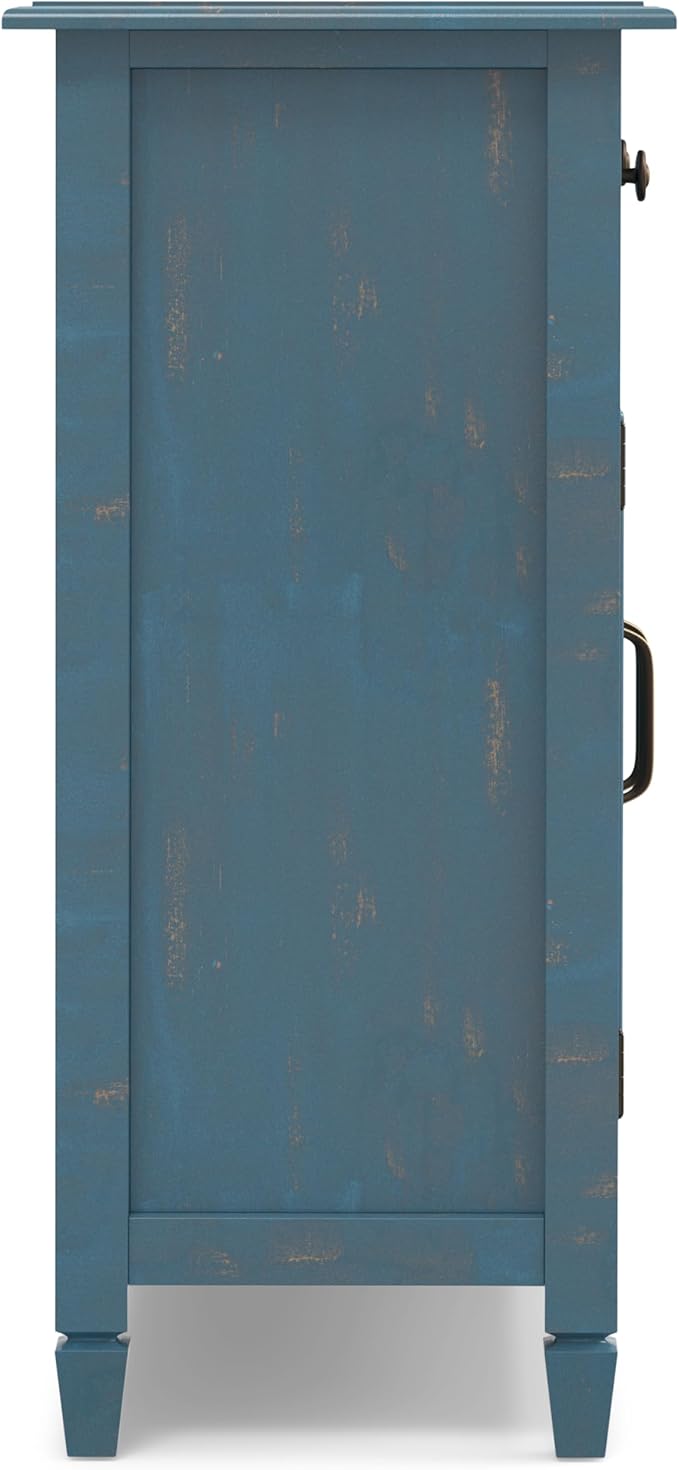 SIMPLIHOME Connaught 40-inch Wide Solid Wood Storage Cabinet in Distressed Coastal Blue for Entryway, Living Room, Organizer for Hats, Gloves, Shoes, Keys, Slim Design, Traditional Style