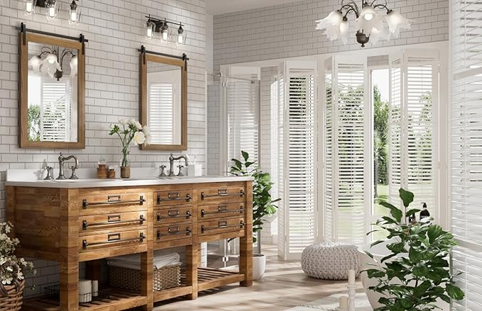 Farmhouse Bathroom Mirror, Brown Rustic Vanity Mirror Wood Framed Decrative Mirrors, Barn Door Style Decor Entryway Bedroom 22x30INCH Horizontal