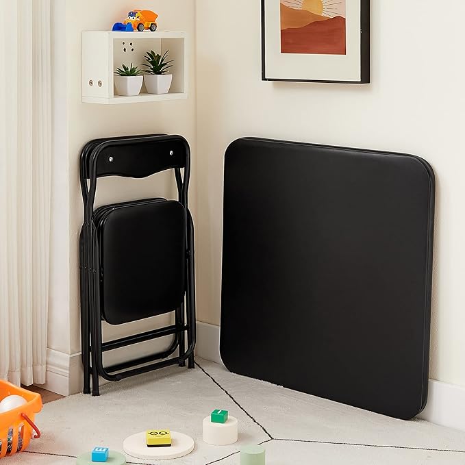 VECELO Kids Folding Activity Table and Chair Set, with Ultra Soft Padded Cushion, 3 Piece, Black