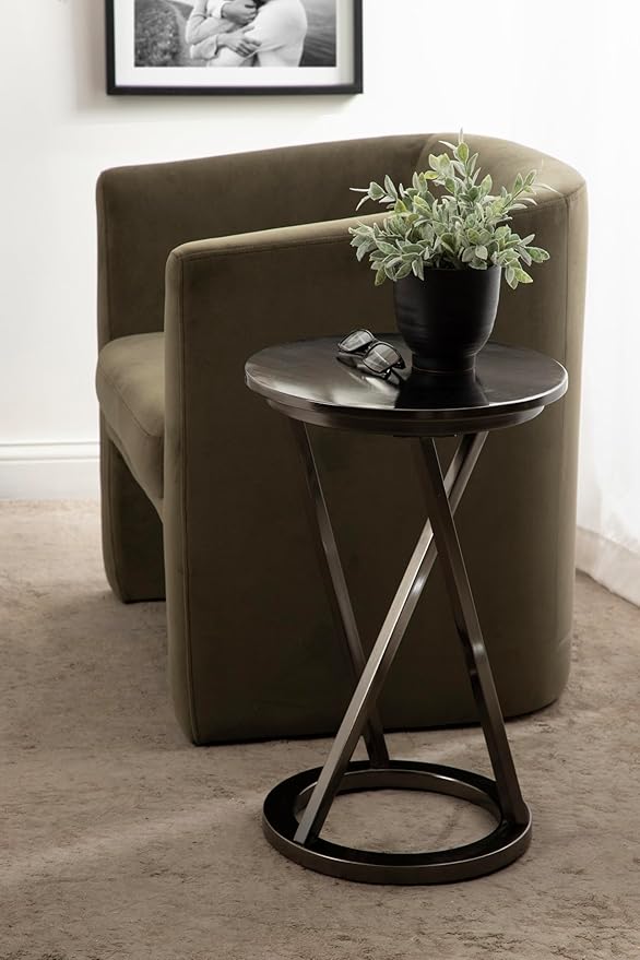 Kate and Laurel Aja Modern Metal Round Side Table; 15 x 15 x 23; Gray Gunmetal; Decorative Geometric End Table with Unique Slanted Legs for Use as Bedroom Nightstand or Living Room Indoor Plant Stand