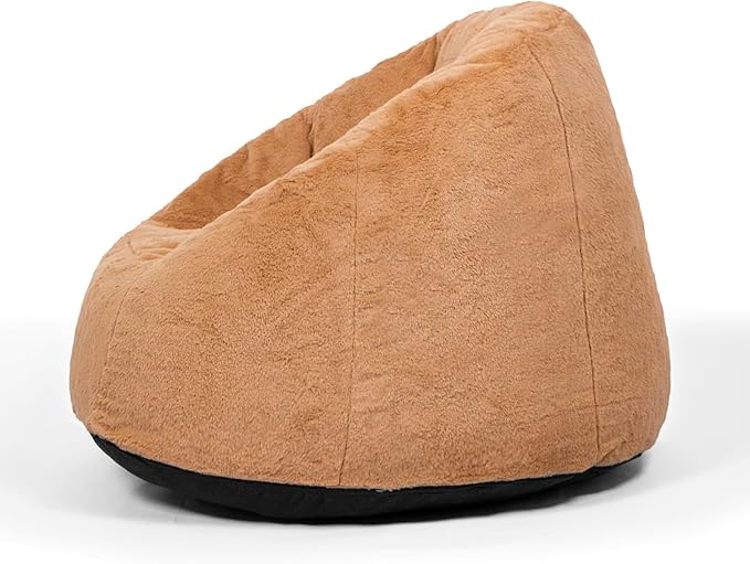 N&V Medium Shell Bean Bag Chair, Adult Size Bean Bag Sack, Foam Filling, Includes Removable and Machine Washable Cover, 37in, Soft Faux Fur (Brown, Medium)