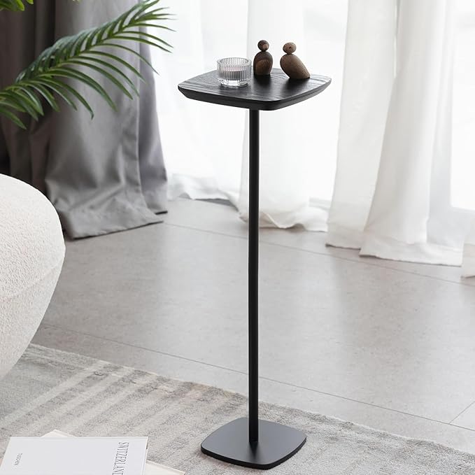 Modern Martini Pedestal Side Table - Small Metal Cocktail Stand for Living Room, Bar, or Small Spaces - Black End Table (Black)