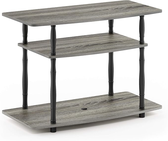Furinno Turn-N-Tube No Tools 3-Tier Entertainment Center TV Stand for TV up to 32 Inch, Plastic Classic Tubes, French Oak Grey/Black