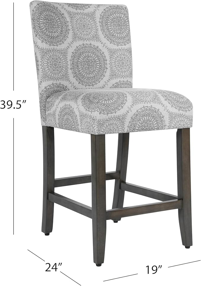 HomePop Upholstered Counter Height Barstool, 24-Inch, Gray Medallion