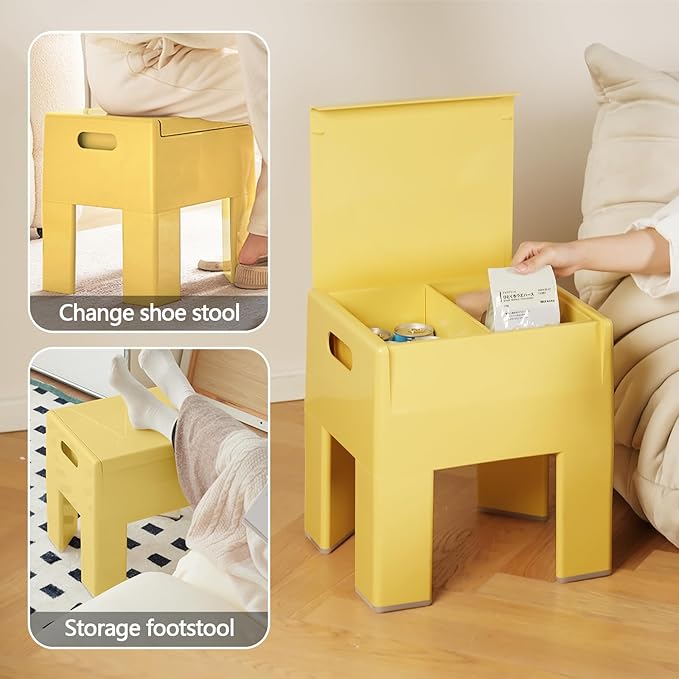 Nightstand Bedside with Storage Space, Multifunctional Colorful Plastic End Table Small Side Table for Bedroom, Dorm and Small Spaces, Easy Assembly(14.7" D x 11.8" W x 15.8" H, Yellow)