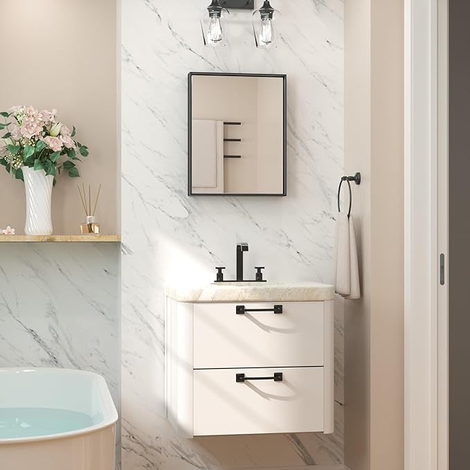 Keonjinn Black Bathroom Mirror 16 x 20 Inch Metal Framed Matte Black Mirror, Rectangular Wall Mount Mirror Square Corner Modern Farmhouse Bathroom Vanity Mirror for Over Sink(Horizontal/Vertical)
