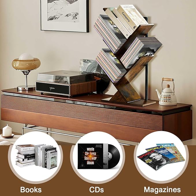 5 Tier Tree Bookshelf Floating Book Shelves for Wall Mount, Wooden Hanging Shelves Storage for Displaying Books/CDs/Magazine, Unique Wall Bookcase Organizer Shelves for Home, Office, Living Room