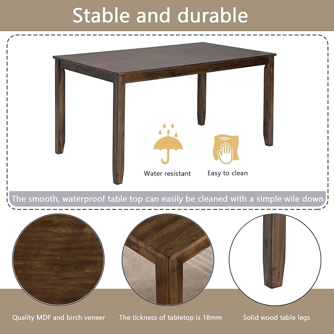 soges 6 Piece Kitchen Dining Set, Rectangular Wooden Dining Table with 4 Upholstered Chairs and a Bench, Dining Table Set for 6 People, Living Room, Home Bar and Kitchen, Walnut