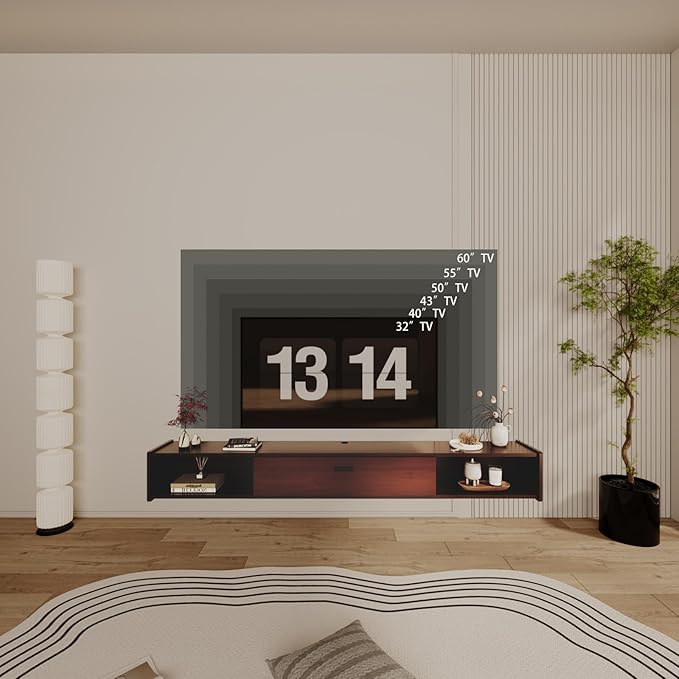 47'' Floating TV Stand,Wall Mounted TV Console,Floating TV Cabinet,Under TV Shelf for Bedroom Living Room(Walnut)