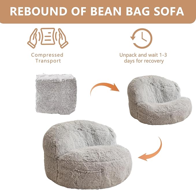 BYBYME Giant Bean Bag Chair, Faux Fur Bean Bag Couch with Filler Large Living Room Bean Bag Chairs for Adults, Big Lazy Sofa Accent Chair with Pocket Floor Chair