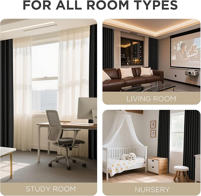 Joydeco 100% Blackout Curtains for Bedroom - Natural Linen Curtains 52"W x 90"L Long, Thermal Insulated 2 Panels Black Light Blocking Drapes, Rod Pocket & Back Tabs, Darkening Privacy for Living Room