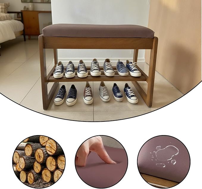 2-Tier Wood Shoe Bench with Flip-Top Storage Cabinet, 31.5", Entryway Bench with Shoe Storage, Front Door Shoe Rack（Walnut）