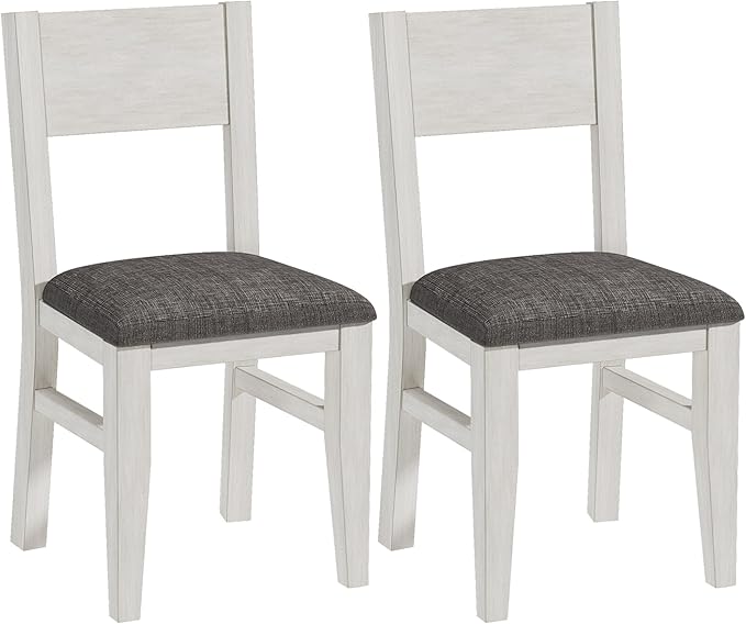 Solid Wood Dining Chairs Set of 2, Farmhouse Kitchen Chairs with Upholstered Cushion, Easy Assembly for Dining Room, Kitchen, Washed Gray