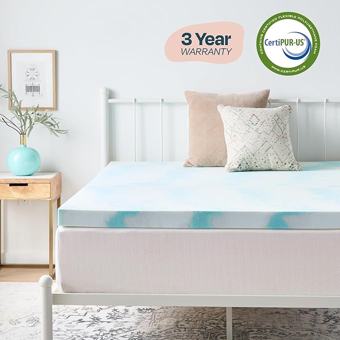 Linenspa 3 Inch Gel Swirl Memory Foam Mattress Topper – Cooling Gel Infused – Pressure Relieving Bed Topper - Mattress Pad – CertiPUR Certified - King Size
