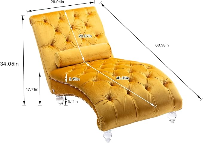 HomSof Modern Armless Velvet Chaise Lounge Indoor Chair with Solid Acrylic Legs