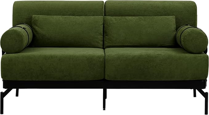 Modern Loveseat Sofa 59" Sofa Couch 2-Seater Sofa with Flexible USB Ports, Unique Cylindrical Armrests for Living Room, Green