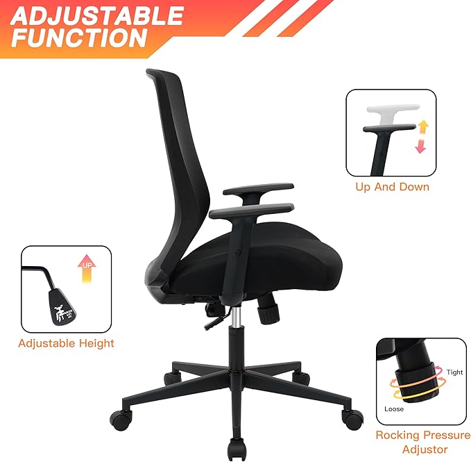 Big and Tall Office Chair for Heavy People 400lb, Ergonomic Desk Chair Mesh Computer Chair with Lumbar Support, Adjustable Height and Armrests
