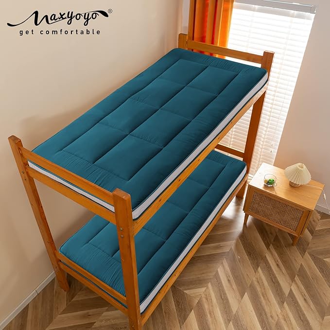 MAXYOYO Futon Mattress, Padded Japanese Floor Mattress Quilted Bed Mattress Topper, Extra Thick Folding Sleeping Pad Breathable Floor Lounger Guest Bed for Camping Couch, Bluestone, Twin Size