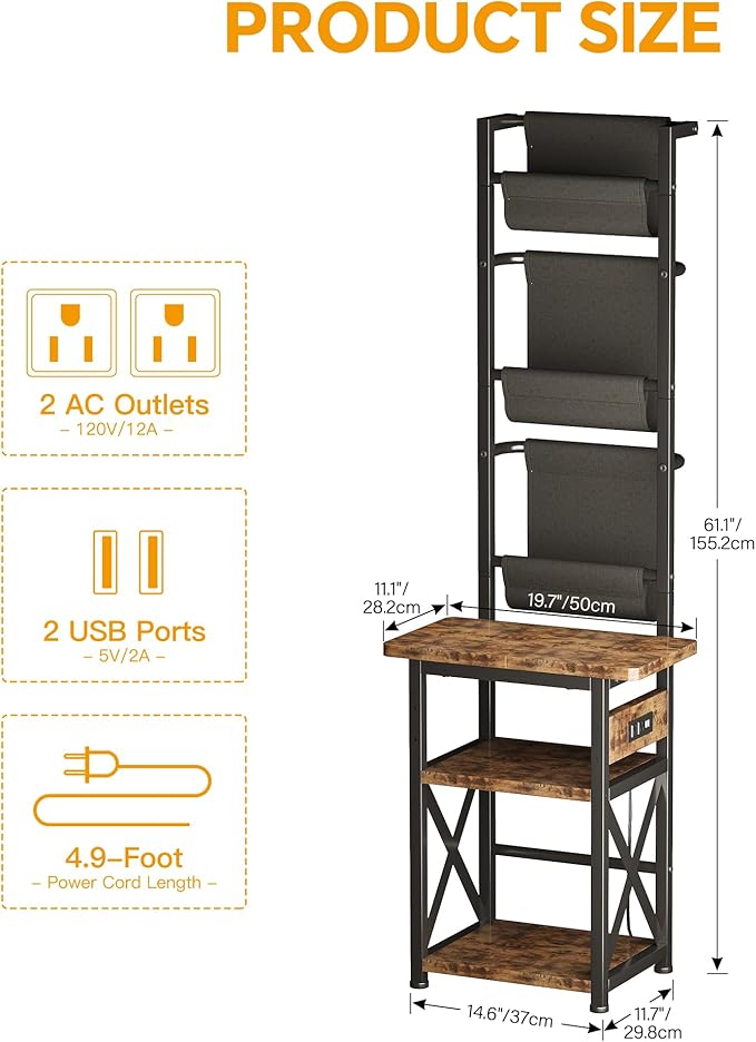 Record Player Stand with Power Outlet, 6 Tier Vinyl Record Display Shelf, Record Player Table with album storage up to 200 Albums, Console Organizer Display Shelf, Gifts for Music Lovers