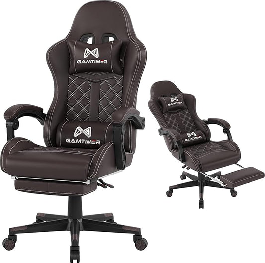 Gaming Chair, 400 lbs Adult Chair, High Back Computer Chair with Footrest and Linked Armrests, Office Video Game Chair with Lumbar Support (Brown)
