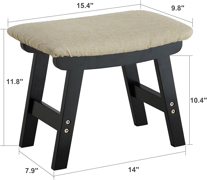 Foot Stool Ottoman Foot Rest Under Desk,Small Stool for Living Room, Bedroom and Kitchen (Black Legs - Beige Stool Surface)